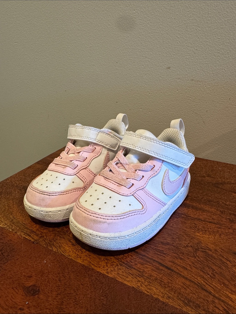 Nike Kids White and Light Pink Velcro Sneakers